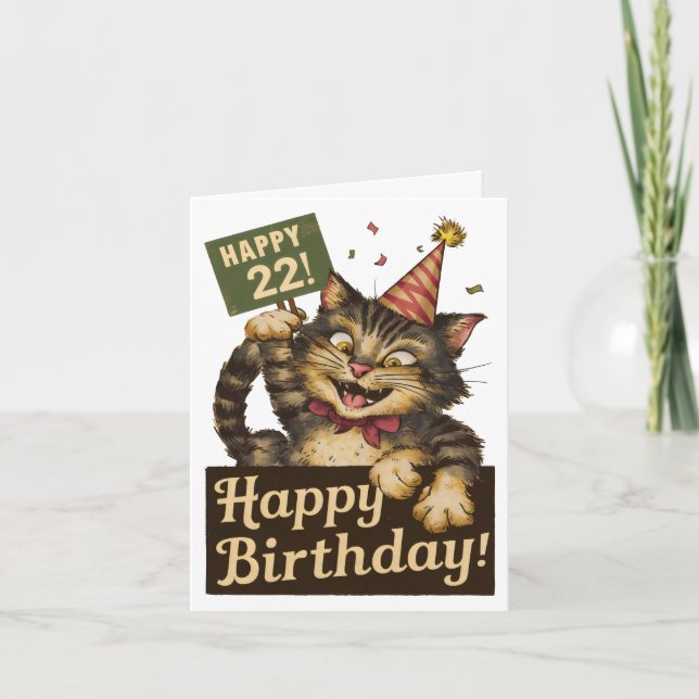 22nd birthday cute funny cat vintage card (Front)