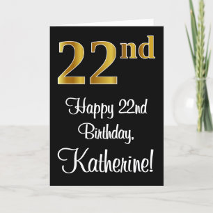 22nd Birthday ~ Elegant Luxurious Faux Gold Look # Card