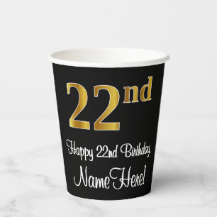22nd Birthday - Elegant Luxurious Faux Gold Look # Paper Cups