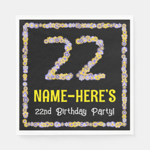 22nd Birthday: Floral Flowers Number, Custom Name Napkin