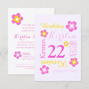 22nd birthday flower graphic yellow pink surprise invitation