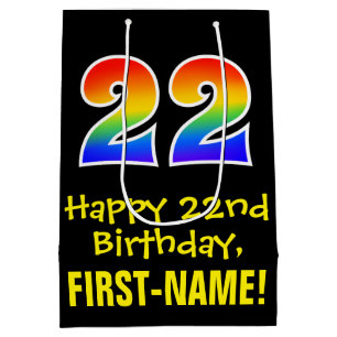 22nd Birthday: Fun, Bold, Colourful, Rainbow "22" Medium Gift Bag