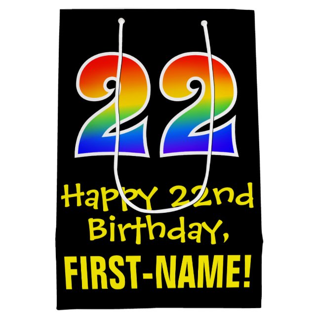 22nd Birthday: Fun, Bold, Colourful, Rainbow "22" Medium Gift Bag (Back)