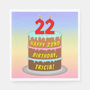 22nd Birthday: Fun Cake and Candles + Custom Name Napkin