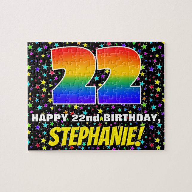 22nd Birthday — Fun, Colorful Star Field Pattern Jigsaw Puzzle (Horizontal)