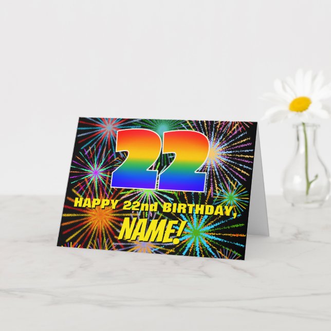 22nd Birthday: Fun, Colourful Celebratory Firework Card (Small Plant)