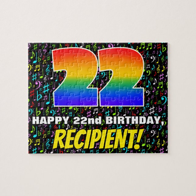 22nd Birthday — Fun, Colourful Music Symbols & “22 Jigsaw Puzzle (Horizontal)