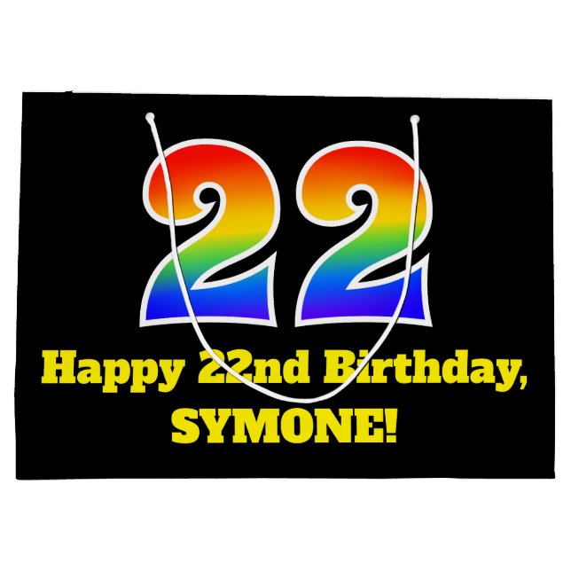22nd Birthday ~ Fun, Colourful, Vibrant, Rainbow 2 Large Gift Bag (Back)