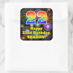 22nd Birthday: Fun Fireworks Look, Rainbow # 22 Square Sticker
