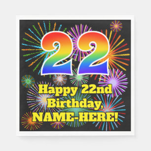 22nd Birthday: Fun Fireworks Pattern + Rainbow 22 Napkin