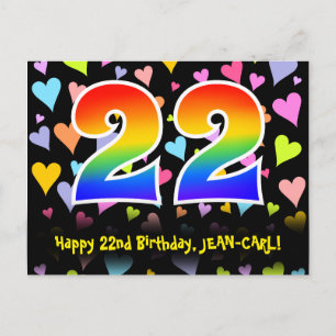 22nd Birthday: Fun Hearts Pattern, Rainbow 22 Postcard
