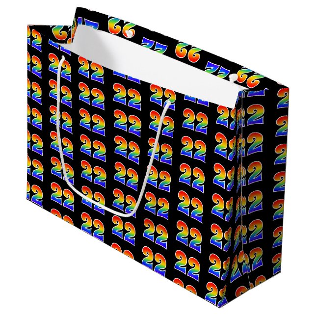 22nd Birthday: Fun Rainbow Event Number 22 Pattern Large Gift Bag (Front Angled)