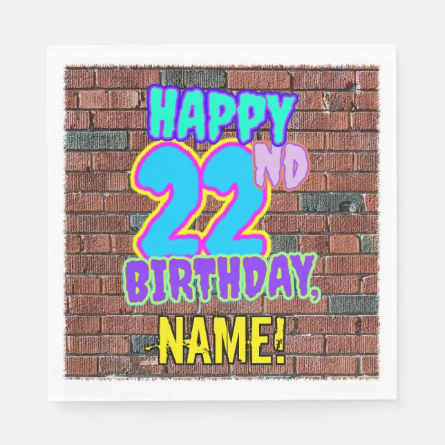 22nd Birthday ~ Fun, Urban Graffiti Inspired Look Napkin (Front)