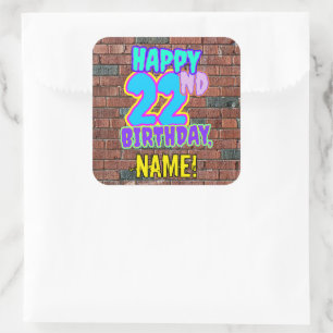 22nd Birthday – Fun, Urban Graffiti Inspired Look Square Sticker