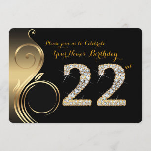 22nd,Birthday Invitation,Number Diamond,Photo Invitation
