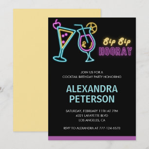 22nd birthday invitations Cocktail Neon Glow