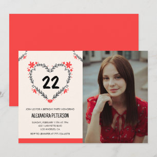22nd birthday invitations for her Floral Heart