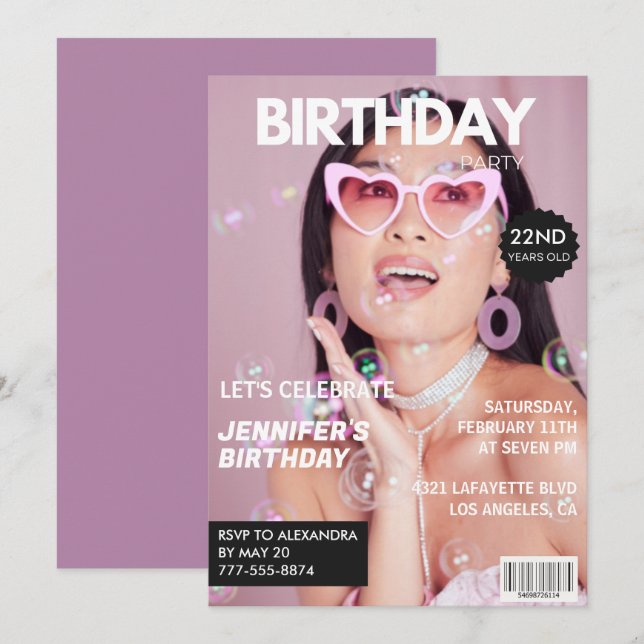 22nd birthday invitations for her Magazine Photo (Front/Back)