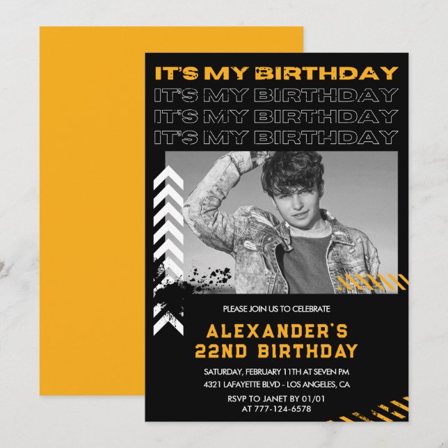 22nd birthday invitations Men Photo Spray paint (Front/Back)