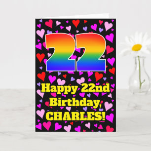 22nd Birthday: Loving Hearts Pattern, Rainbow # 22 Card