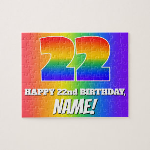 22nd Birthday — Multicolored Rainbow Pattern “22” Jigsaw Puzzle