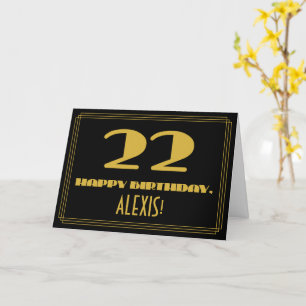 22nd Birthday: Name + Art Deco Inspired Look "22" Card
