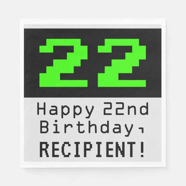 22nd Birthday - Nerdy / Geeky Style "22" & Name Napkin (Front)