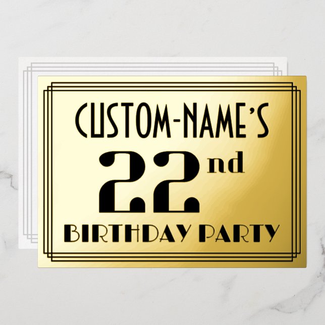 22nd Birthday Party: Art Deco Look “22” and Name (Front/Back)