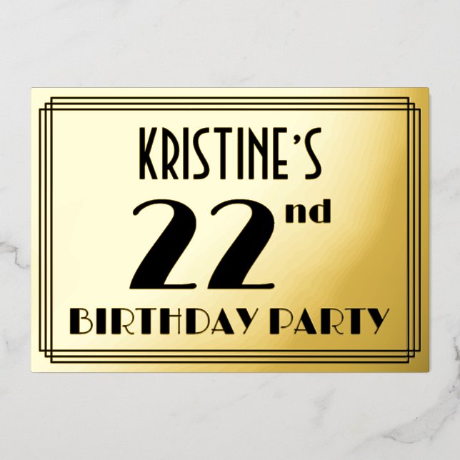 22nd Birthday Party — Art Deco Look “22” + Name (Front)