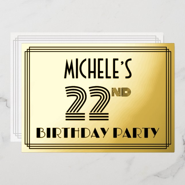 22nd Birthday Party — Art Deco Style “22” & Name (Front/Back)