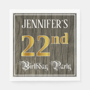 22nd Birthday Party — Faux Gold & Faux Wood Looks Napkin