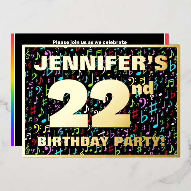 22nd Birthday Party — Fun, Colourful Music Symbols (Front/Back)