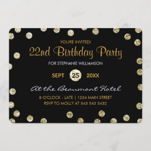 22nd Birthday Party Gold Glitter Confetti Invitation
