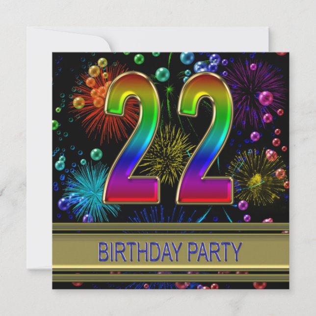22nd Birthday party Invitation with bubbles (Front)