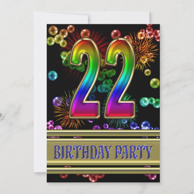 22nd Birthday party Invitation with bubbles (Front)