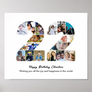 22nd Birthday Party Number 22 Photo Collage Poster