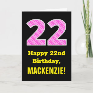 22nd Birthday: Pink Stripes and Hearts "22" + Name Card