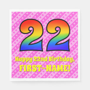 22nd Birthday: Pink Stripes & Hearts, Rainbow # 22 Napkin