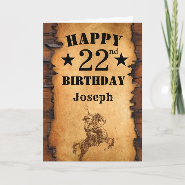 22nd Birthday Rustic Country Western Cowboy Horse Card (Front)