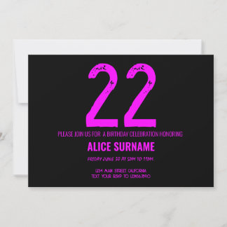 22nd Birthday Simple Pink Typography  Invitation