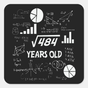 22nd Birthday Square Root Math 22 Years Old Bday Square Sticker