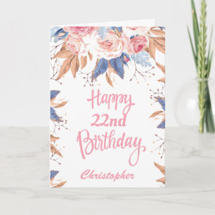 22nd Birthday Watercolor Botanical Pink Floral Card