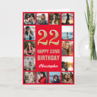 22nd Happy Birthday Red and Gold Photo Collage