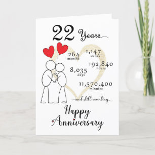 22nd Wedding Anniversary Card with heart balloons