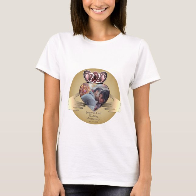 22nd Wedding Anniversary Coppery Claddaugh Photo  T-Shirt (Front)