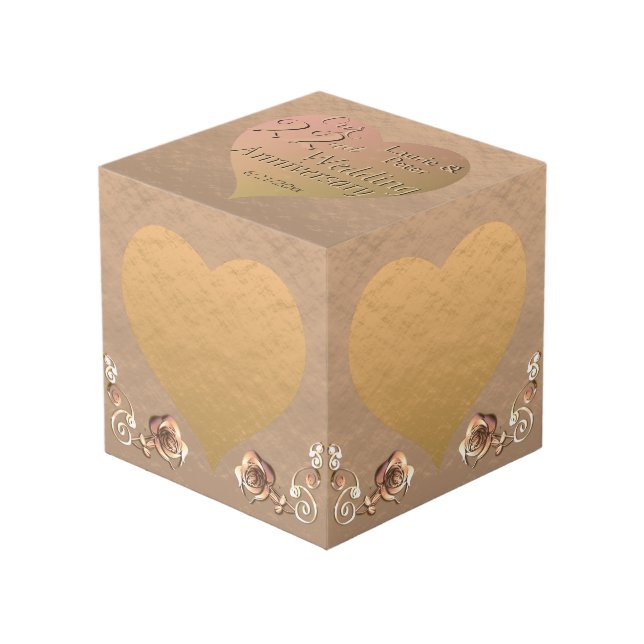 22nd Wedding Anniversary Coppery Cube (Front Angled)