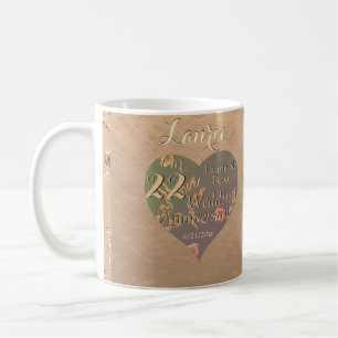 22nd Wedding Anniversary Coppery Heart Rose   Coffee Mug