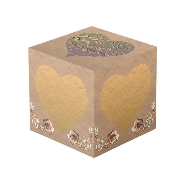 22nd Wedding Anniversary Coppery Plum Cube (Front Angled)