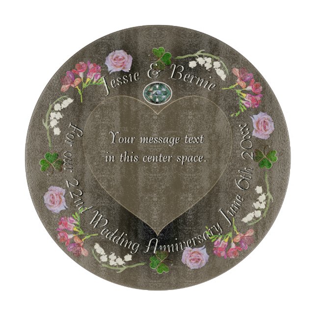 22nd Wedding Anniversary Floral   Cutting Board (Front)