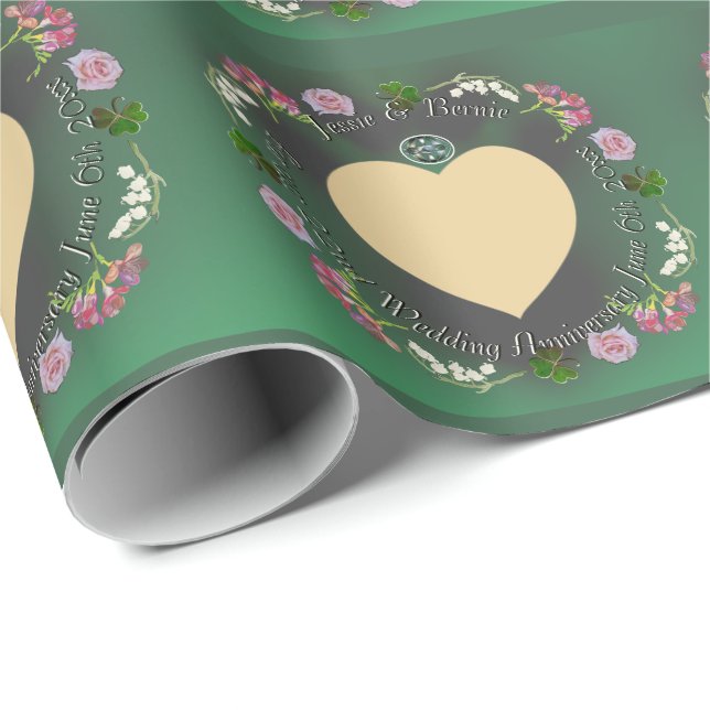 22nd Wedding Anniversary Floral +Photo Wrapping Paper (Roll Corner)